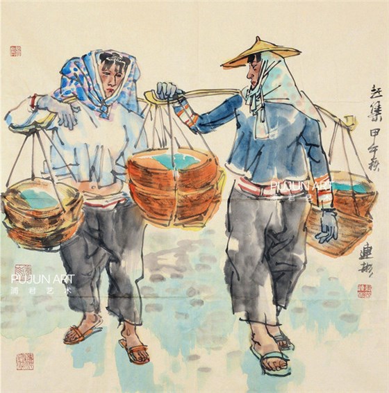 画家纪连彬2014年作 赶集 纸片