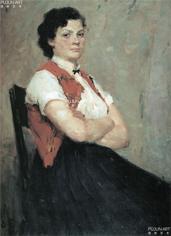 画家全山石作品 穿红背心的妇女.jpg