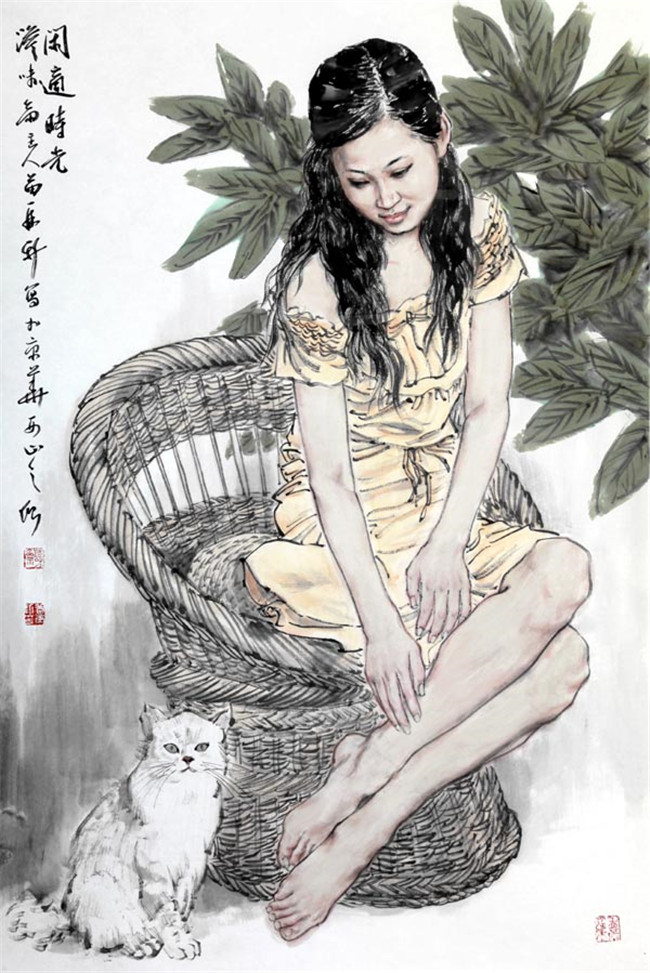 画家苗再新作品《闲适时光》