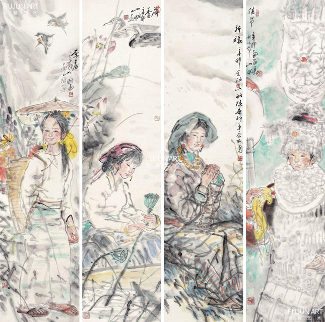 吴山明人物画2011年作 祈福常春