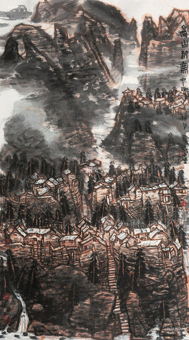 李宝林画家 2004年作 高山村寨之二