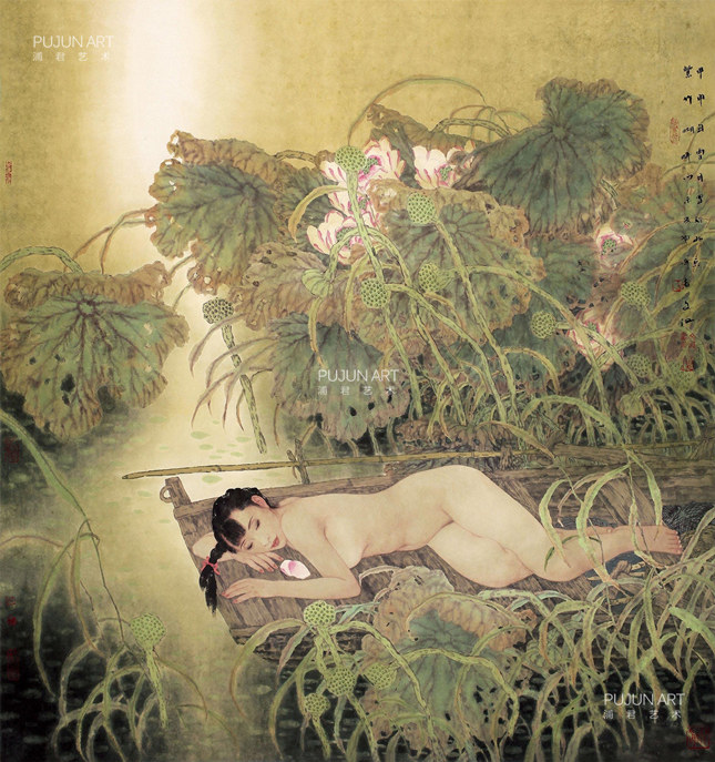 画家于文江 2004年作 醉卧花荫