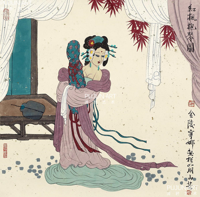 胡宁娜画展 红枫抱琴图