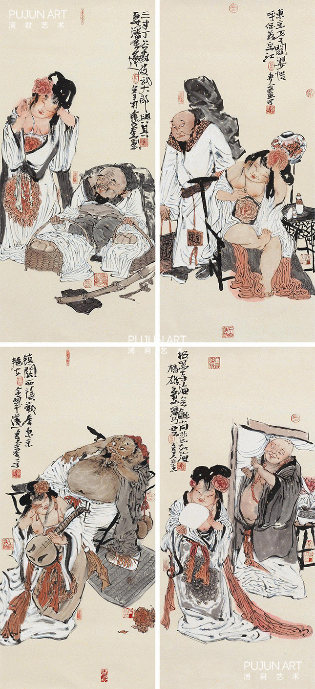 张立奎画家2013年作 水浒人物 四屏