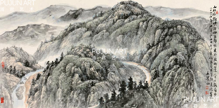 画家王界山2009年作 山环水抱峡谷幽