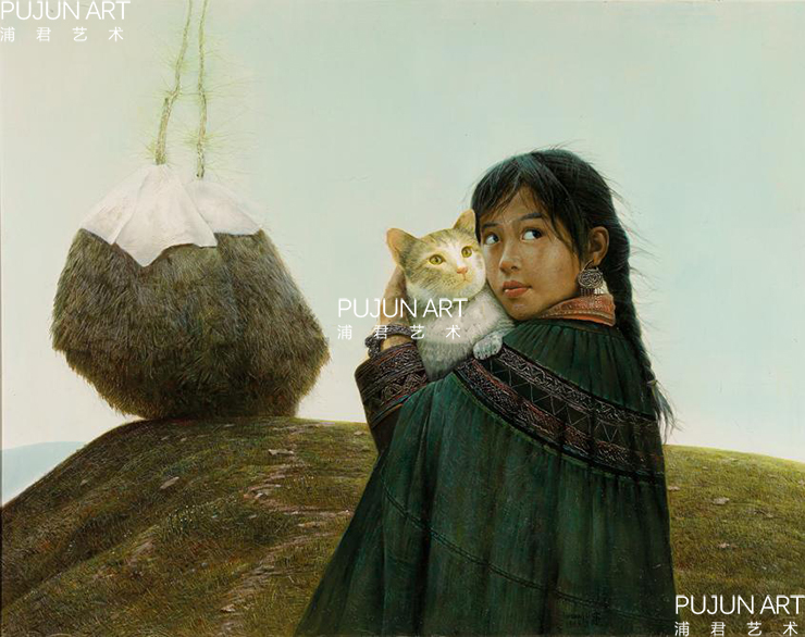 罗中立1989年作 秋：抱猫的女孩 油彩 画布