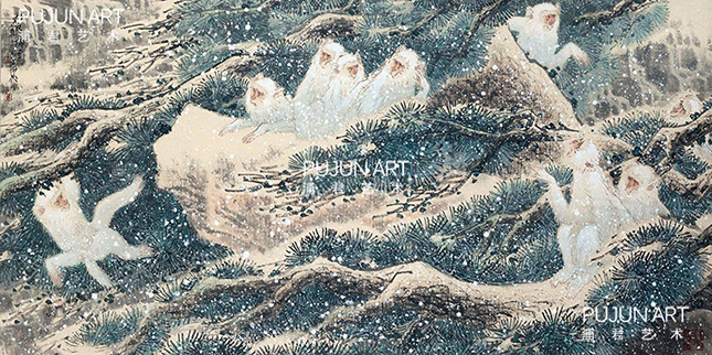 徐培晨猴画作品 松泉瑞雪