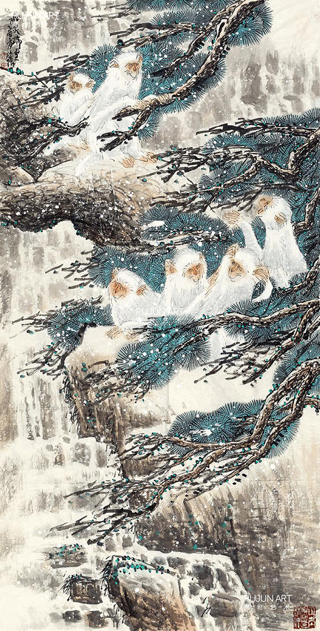 徐培晨猴画作品 雪猴