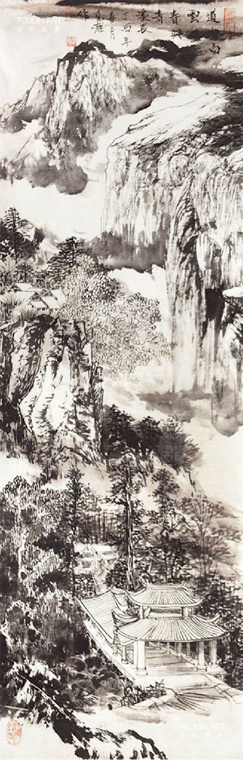 陈建华山水画 道由白云尽 春与青溪长