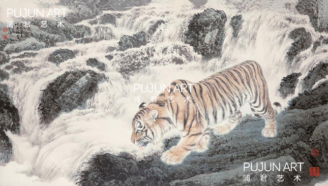 冯大中虎画作品 虎彪泉饮图 冯大中虎画作品 虎彪泉饮图