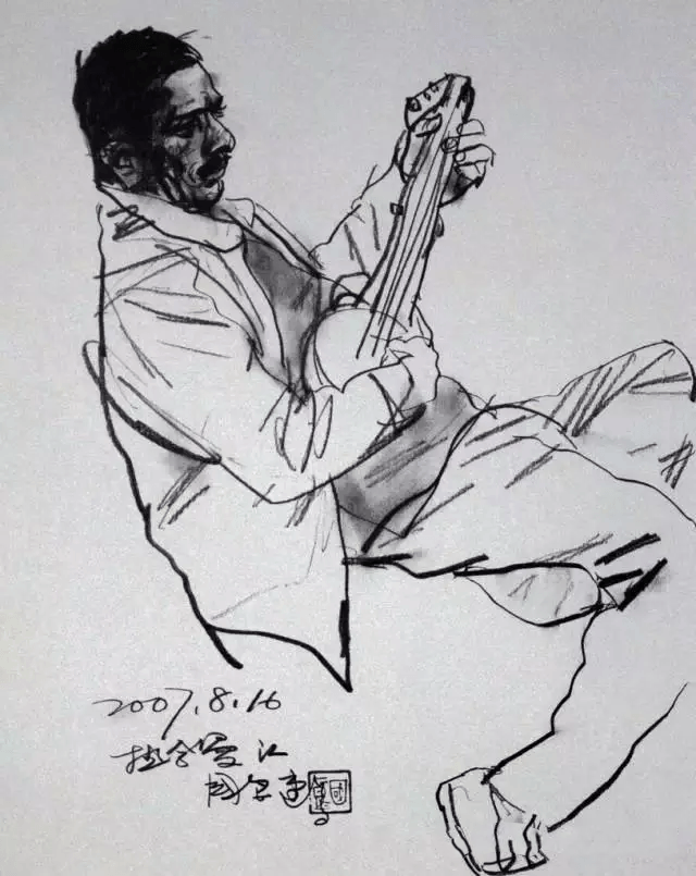 史国良速写作品《热合曼江之二 2007年》