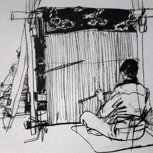 史国良速写作品《江孜地毯 1986年》