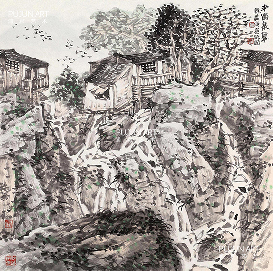 程振国山水画《半窗泉声》