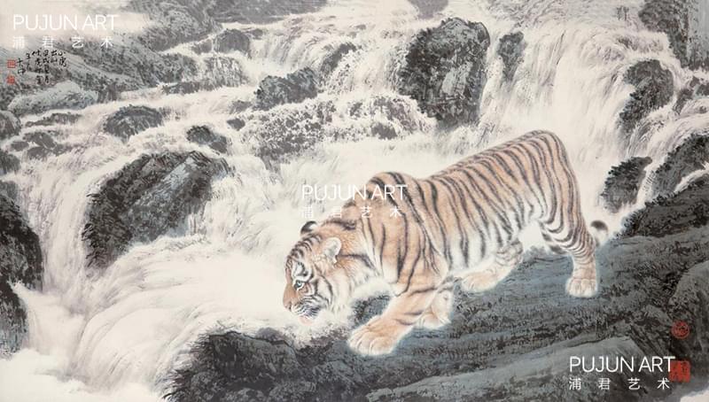 冯大中虎画作品 虎彪泉饮图 冯大中虎画作品 虎彪泉饮图