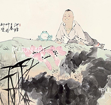 范曾作品 池塘碧草